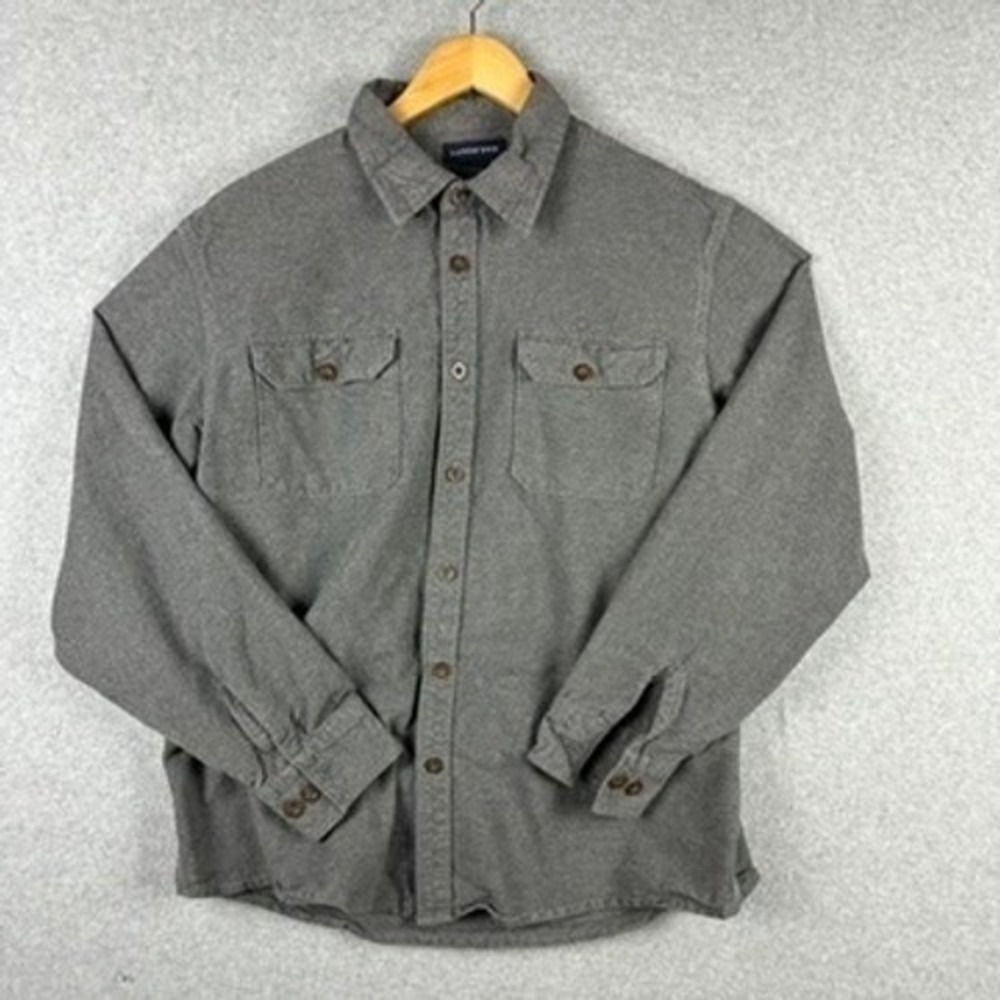 Lands‎ End Mens Gray Chamois Flannel Button Up Shirt Long Sleeve Size M